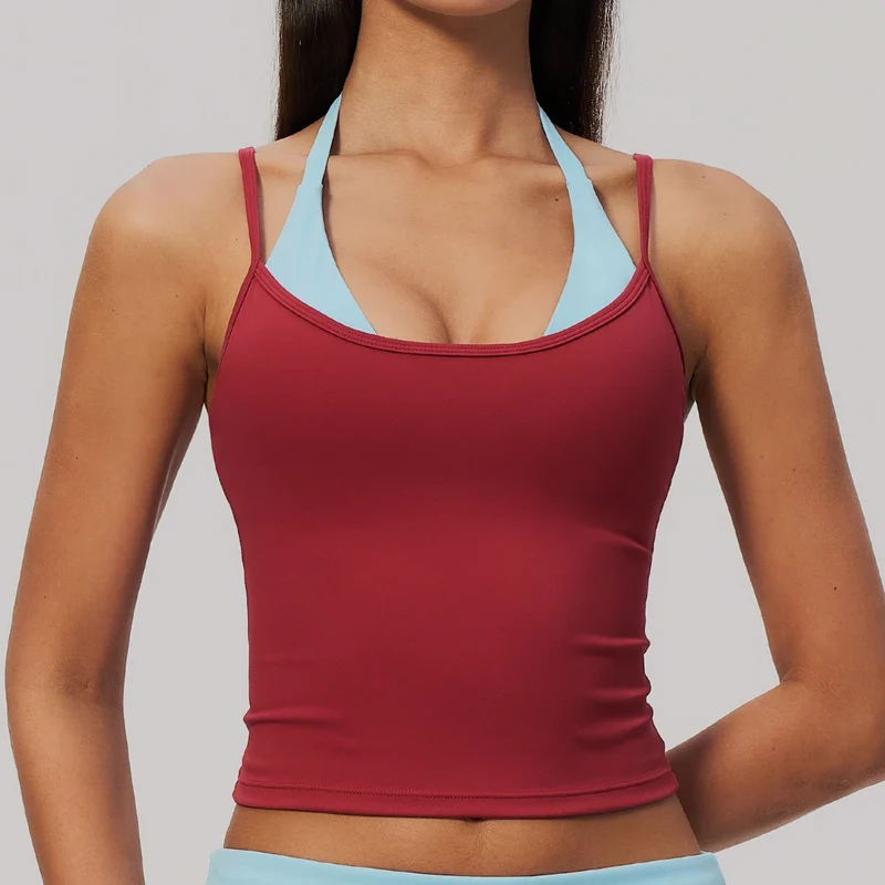 SPARK Women’s Color Block Halter Cami Yoga Tank Top ZC2585