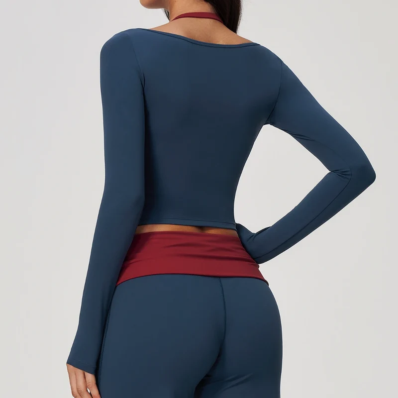 SPARK Women’s Color Block Halter Yoga Long Sleeve Top ZC2585
