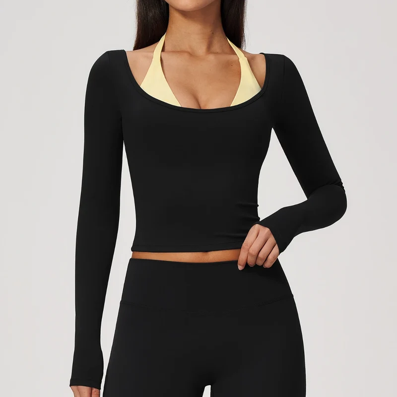 SPARK Women’s Color Block Halter Yoga Long Sleeve Top ZC2585