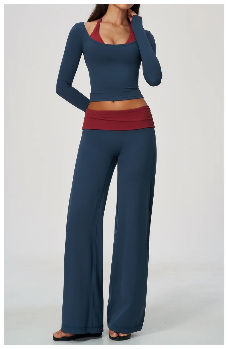 SPARK Women’s Color Block Halter Yoga Long Sleeve Top ZC2585