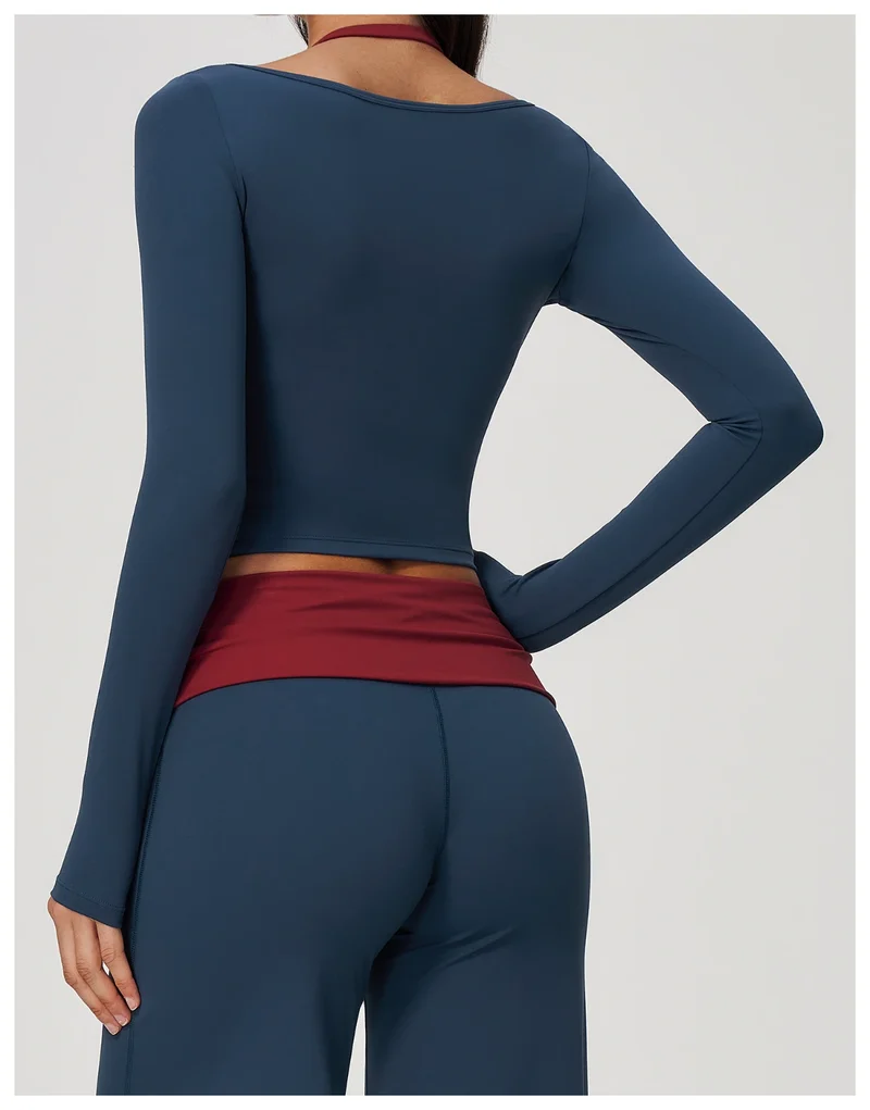 SPARK Women’s Color Block Halter Yoga Long Sleeve Top ZC2585
