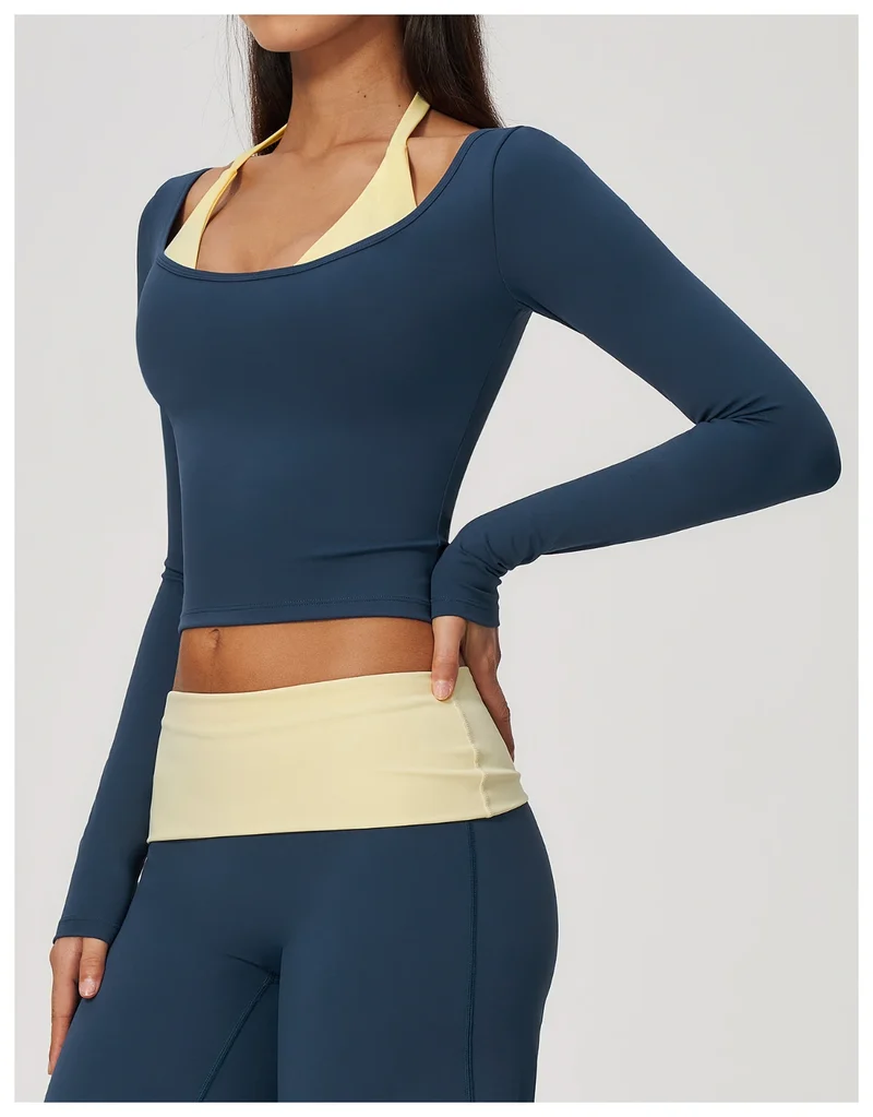 SPARK Women’s Color Block Halter Yoga Long Sleeve Top ZC2585