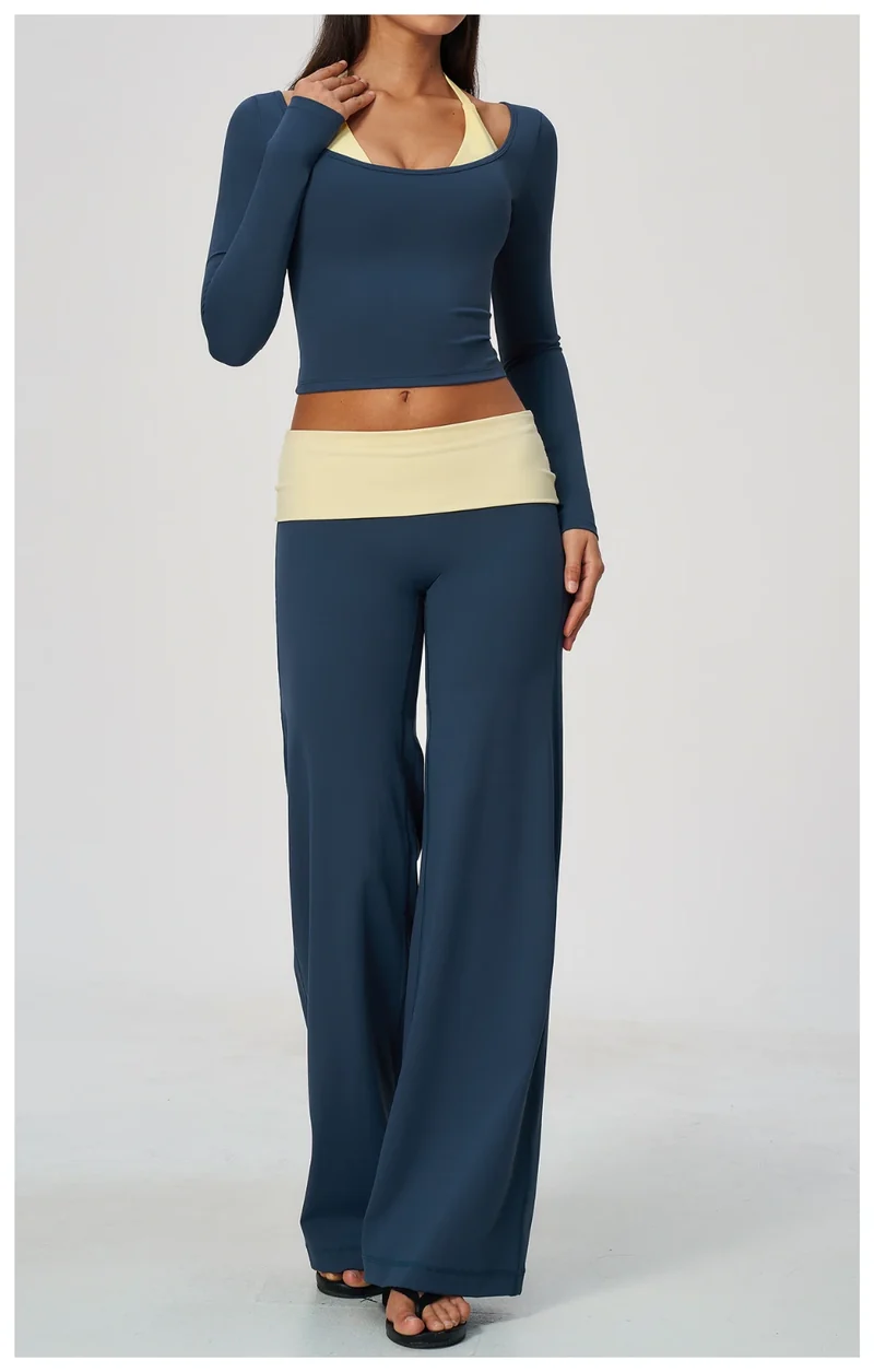 SPARK Women’s Color Block Halter Yoga Long Sleeve Top ZC2585
