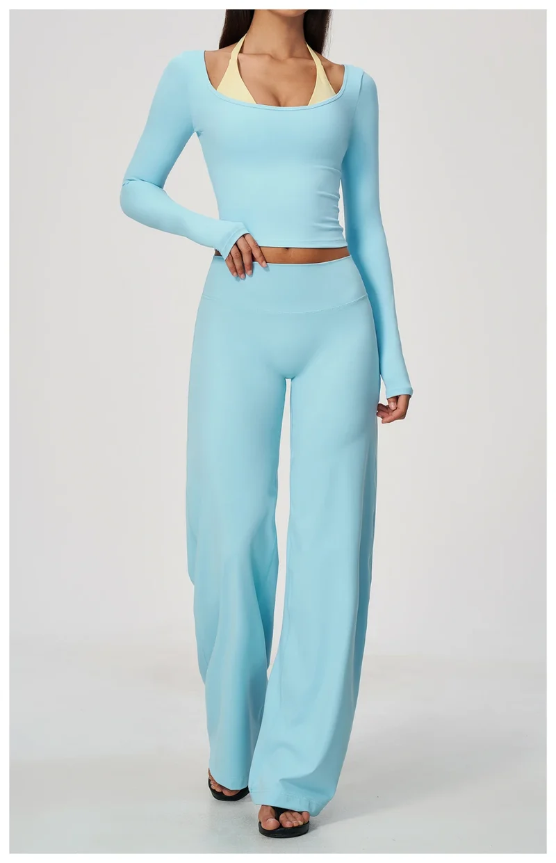 SPARK Women’s Color Block Halter Yoga Long Sleeve Top ZC2585
