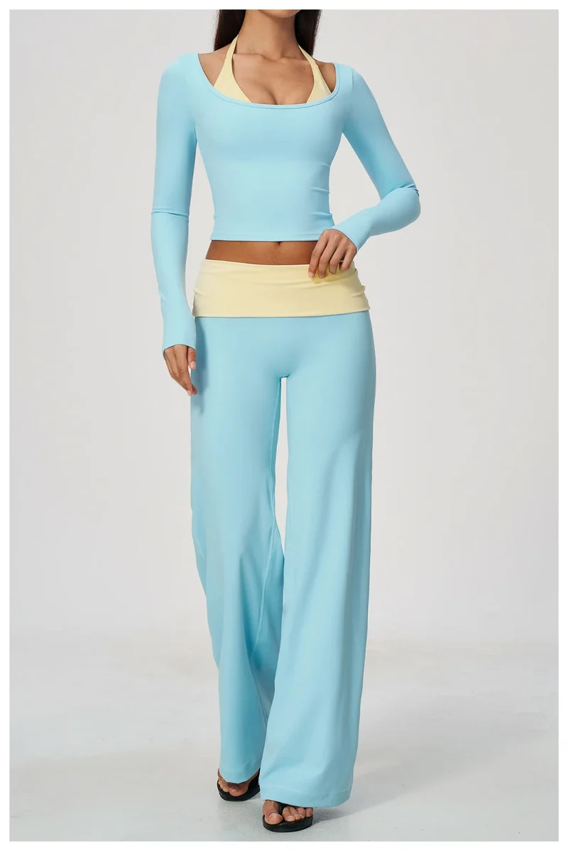 SPARK Women’s Color Block Halter Yoga Long Sleeve Top ZC2585