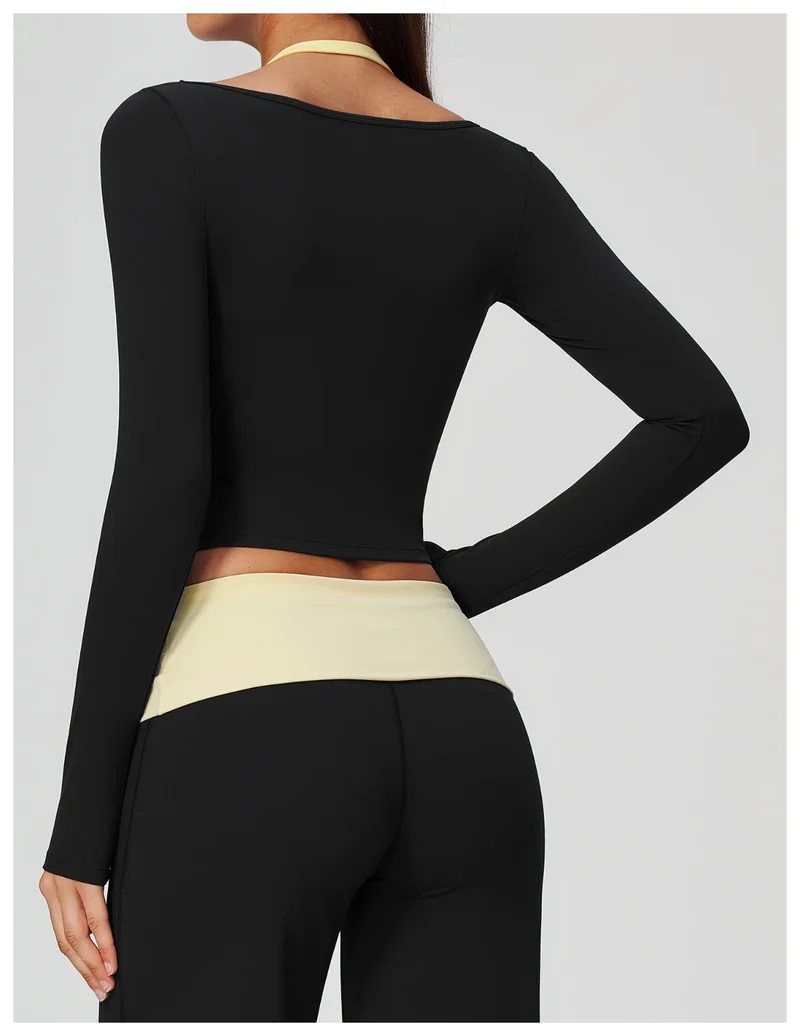 SPARK Women’s Color Block Halter Yoga Long Sleeve Top ZC2585