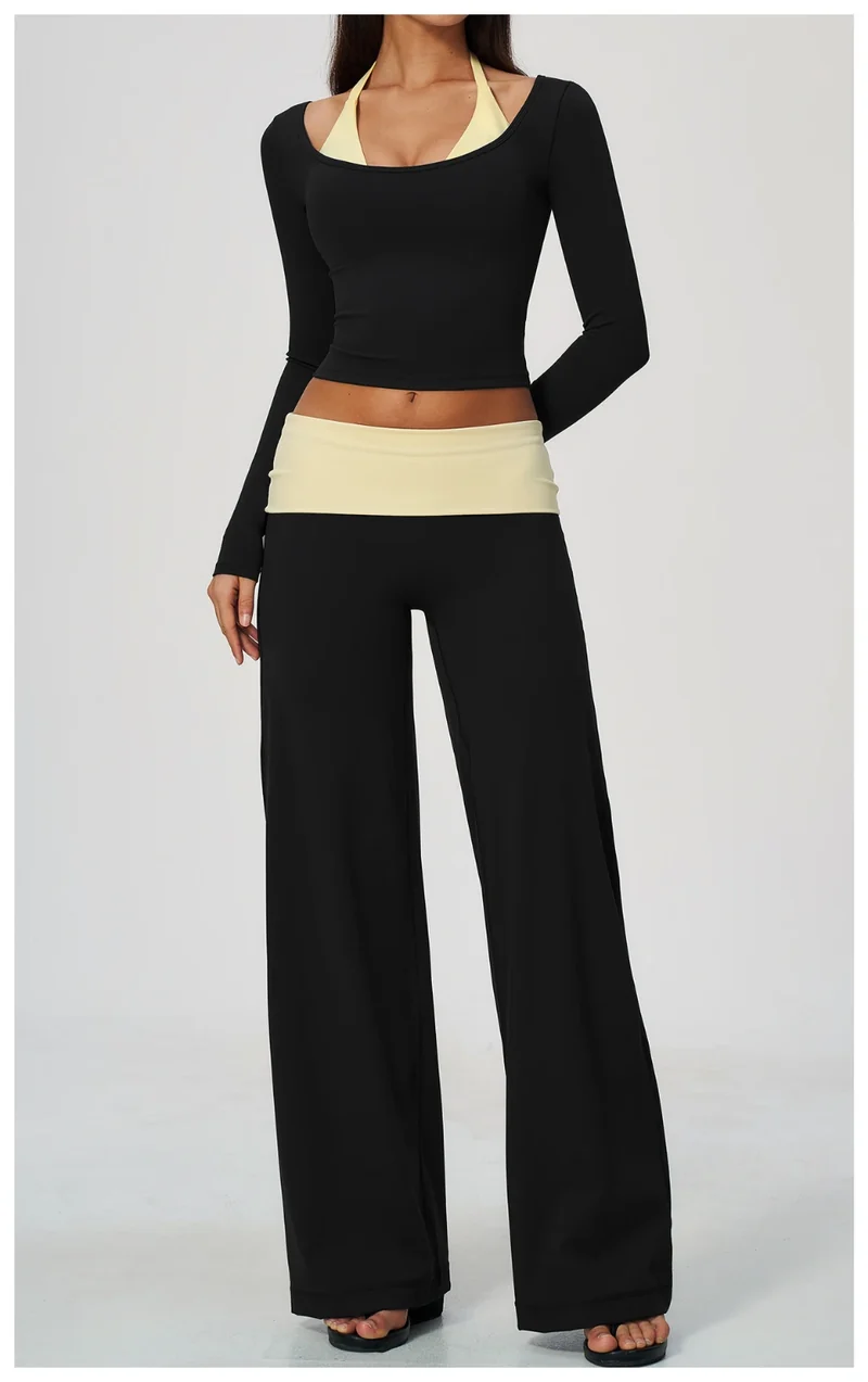 SPARK Women’s Color Block Halter Yoga Long Sleeve Top ZC2585