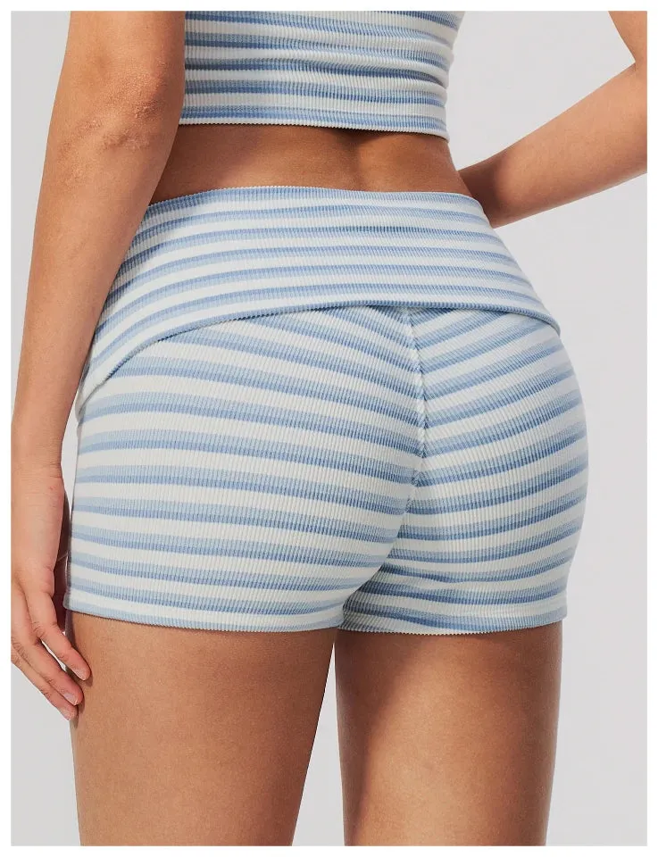 SPARK Women's Striped Fold-Over Waist Yoga Shorts ZC4556