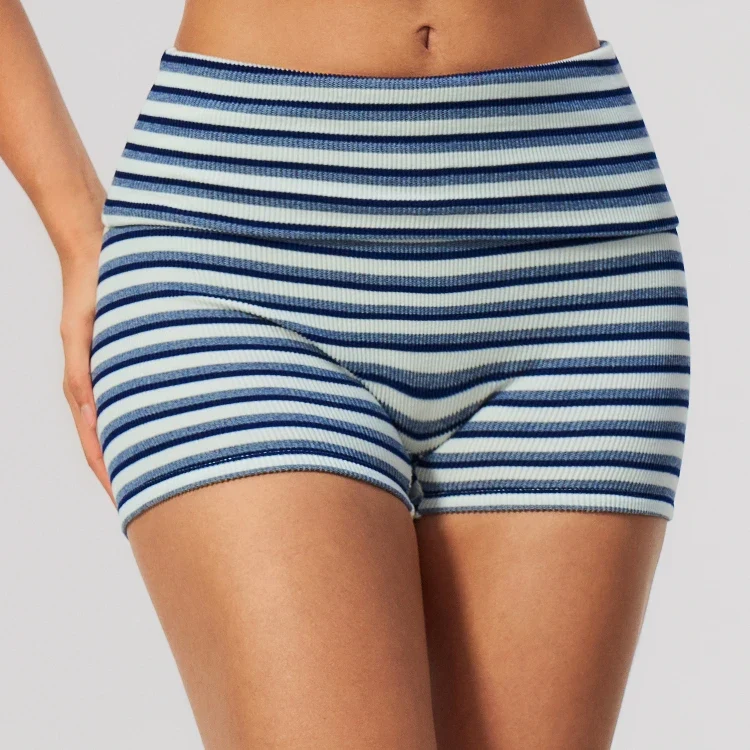 SPARK Women's Striped Fold-Over Waist Yoga Shorts ZC4556
