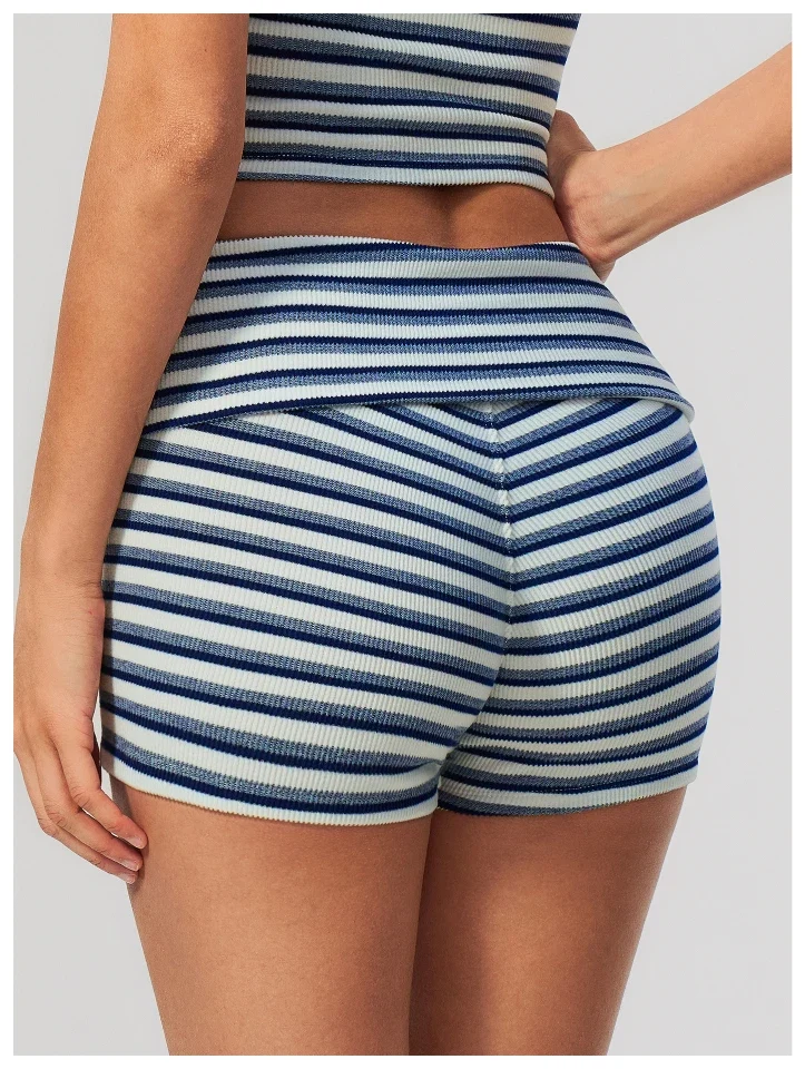 SPARK Women's Striped Fold-Over Waist Yoga Shorts ZC4556
