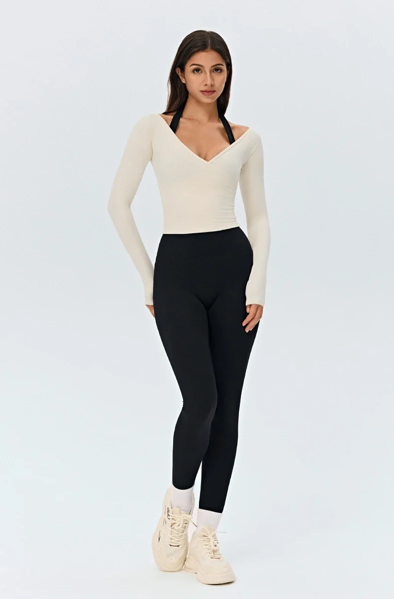SPARK Women's Cross Ruched V-Neck Long-Sleeve Yoga Top DS526059