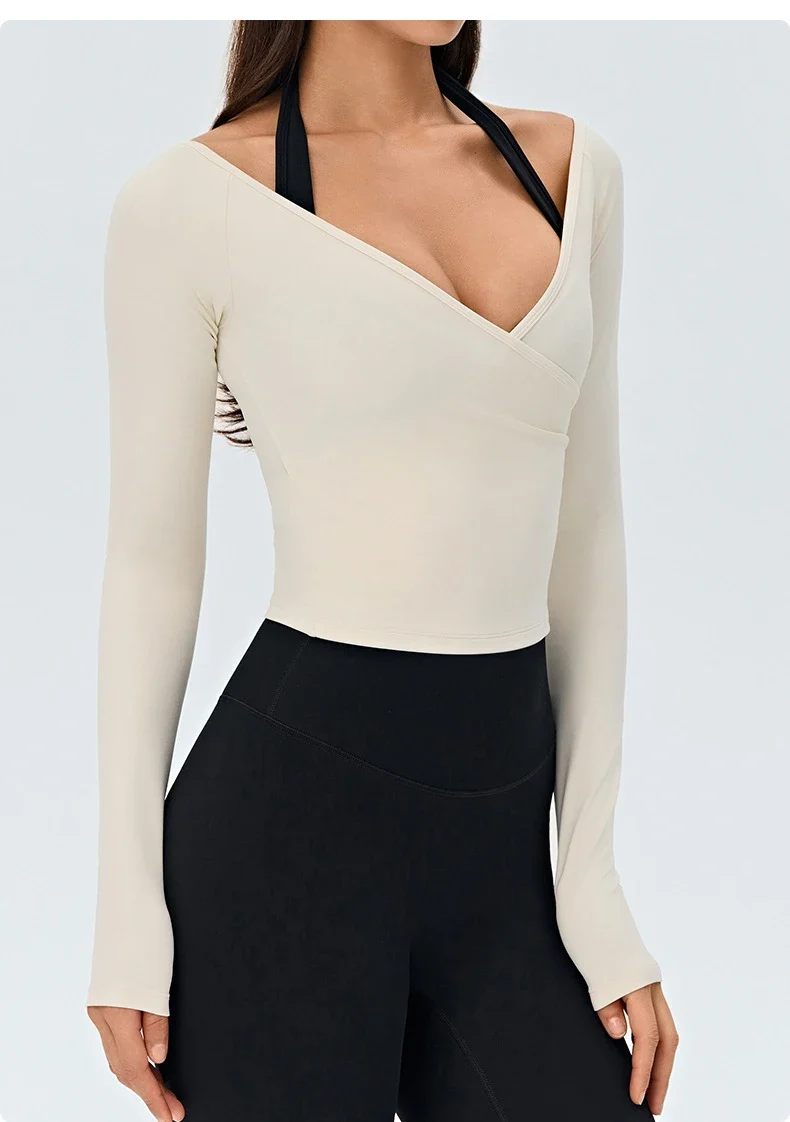 SPARK Women's Cross Ruched V-Neck Long-Sleeve Yoga Top DS526059