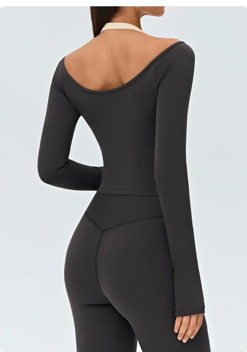 SPARK Women's Cross Ruched V-Neck Long-Sleeve Yoga Top DS526059