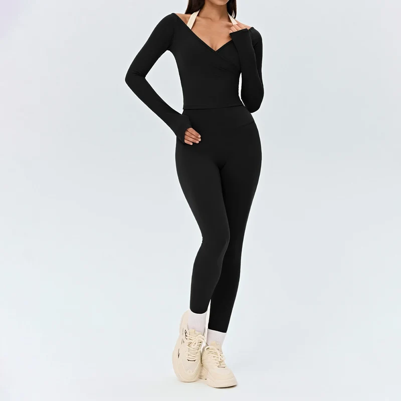 SPARK Women's Cross Ruched V-Neck Long-Sleeve Yoga Top DS526059