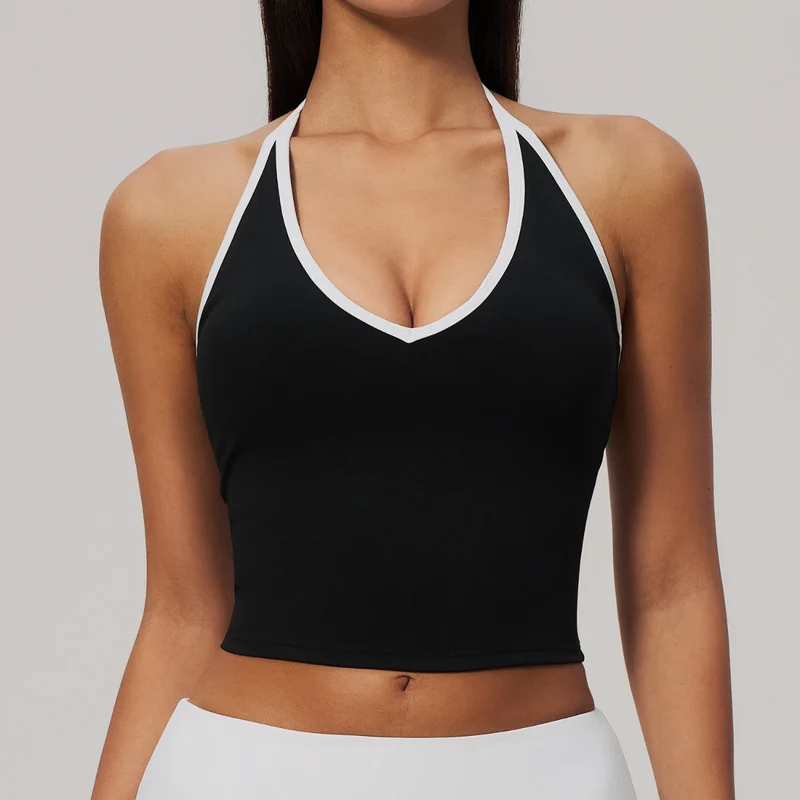 SPARK Color-block V-neck Halter Yoga Tank Top ZC9639