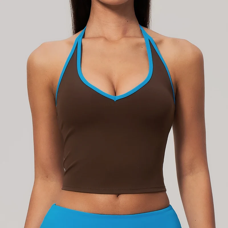 SPARK Color-block V-neck Halter Yoga Tank Top ZC9639