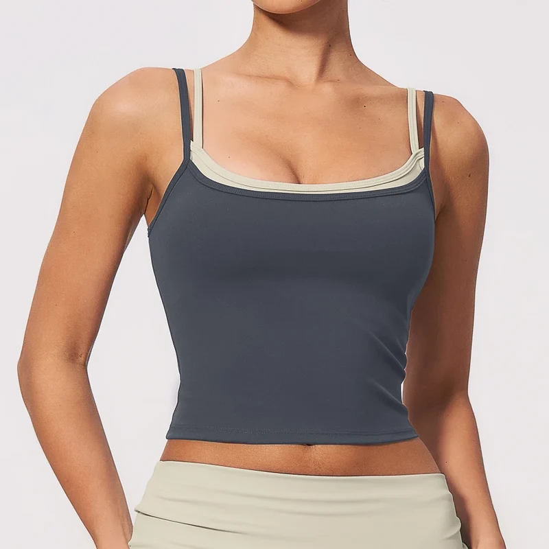 SPARK Women's Contrast Color Fake Two-Layer Yoga Tank Top ZC2570