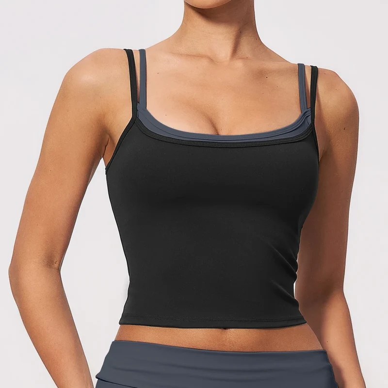 SPARK Women's Contrast Color Fake Two-Layer Yoga Tank Top ZC2570