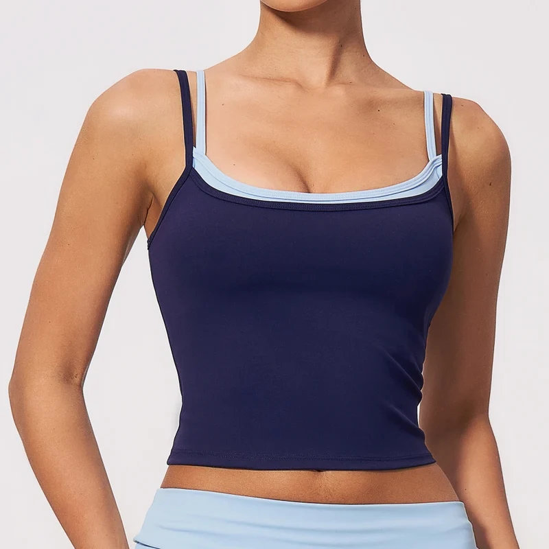 SPARK Women's Contrast Color Fake Two-Layer Yoga Tank Top ZC2570
