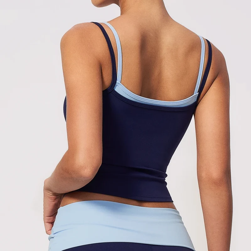 SPARK Women's Contrast Color Fake Two-Layer Yoga Tank Top ZC2570