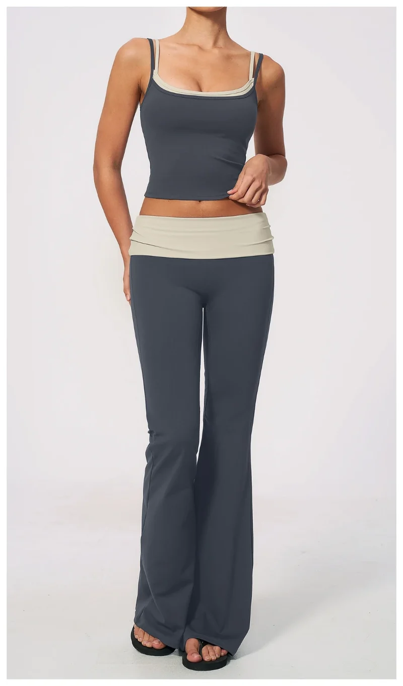 SPARK Women's Contrast Color Fake Two-Layer Yoga Tank Top ZC2570