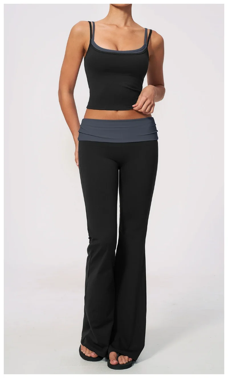 SPARK Women's Contrast Color Fake Two-Layer Yoga Tank Top ZC2570