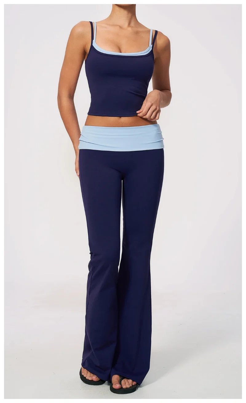 SPARK Women's Contrast Color Fake Two-Layer Yoga Tank Top ZC2570