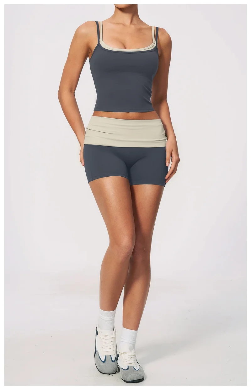 SPARK Women's Fold-Over Waist Naked-Feel Yoga Shorts ZC2570