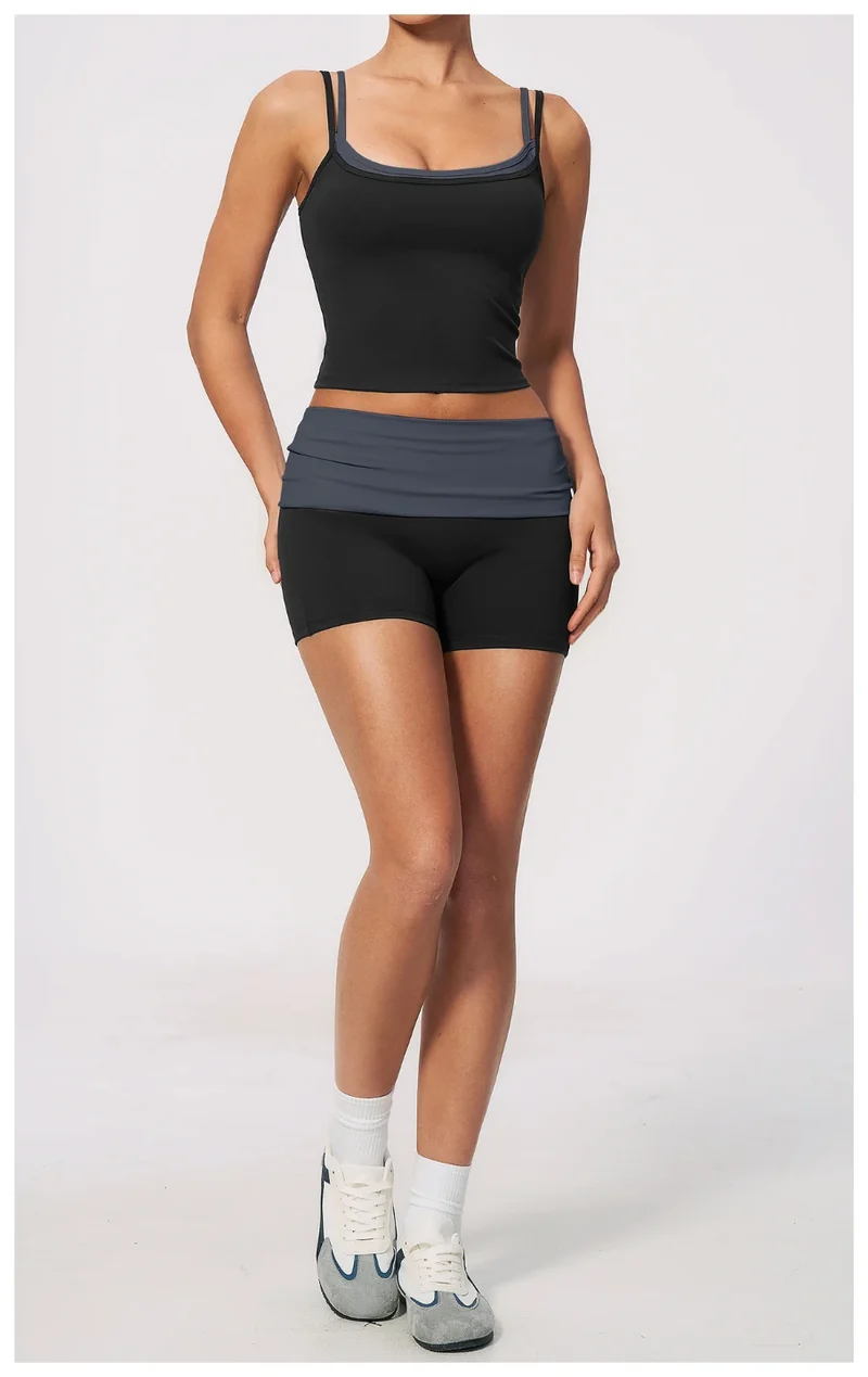 SPARK Women's Fold-Over Waist Naked-Feel Yoga Shorts ZC2570