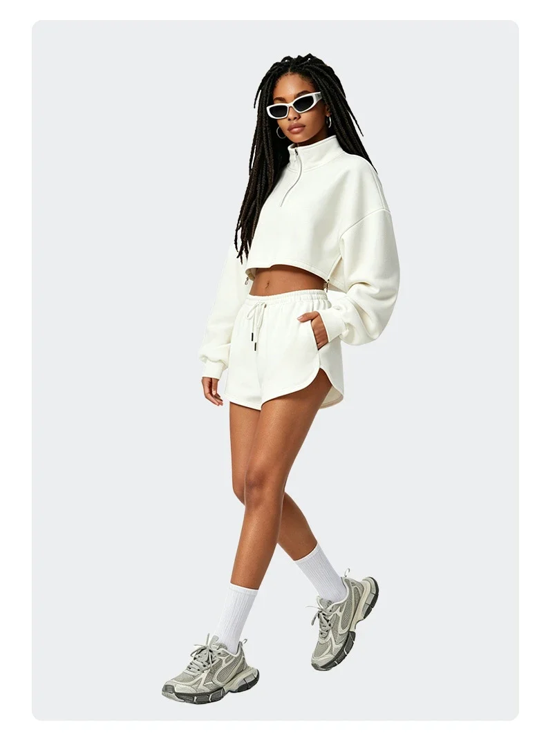 SPARK Women's Adjustable Hem Half-zip Cropped Athletic Sweatshirt PL6318
