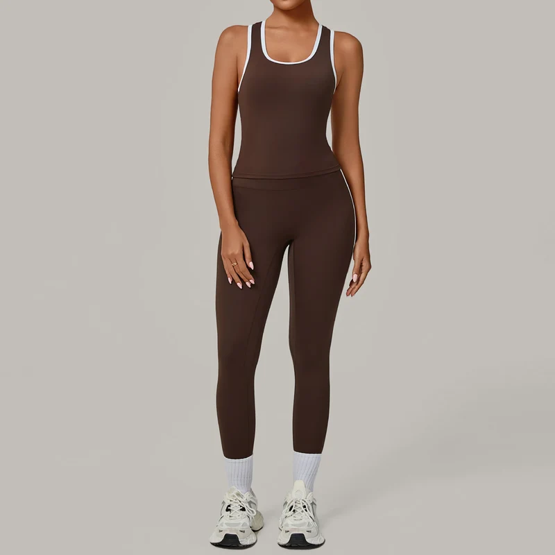 SPARK Color Block Naked-feel Fit Yoga Fitness Two-piece Set TF7709