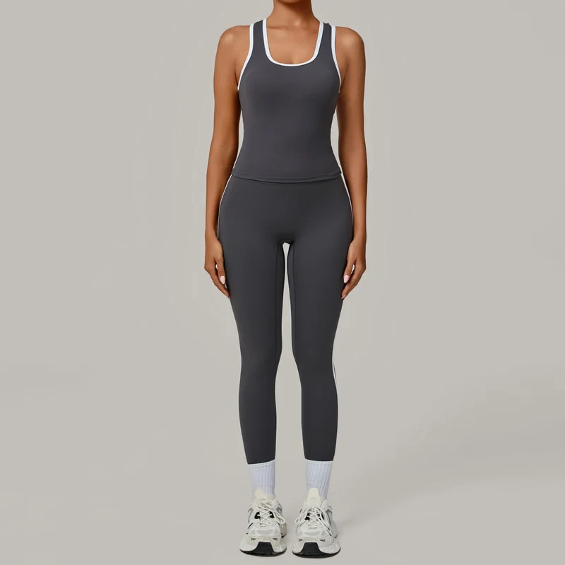 SPARK Color Block Naked-feel Fit Yoga Fitness Two-piece Set TF7709