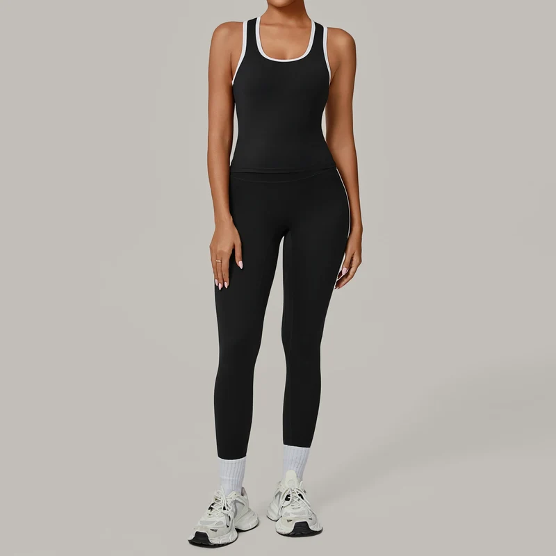 SPARK Color Block Naked-feel Fit Yoga Fitness Two-piece Set TF7709