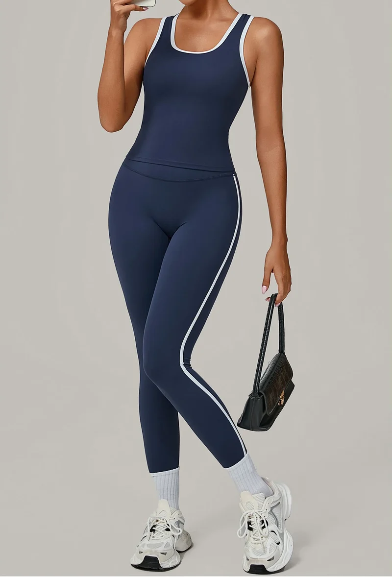SPARK Color Block Naked-feel Fit Yoga Fitness Two-piece Set TF7709