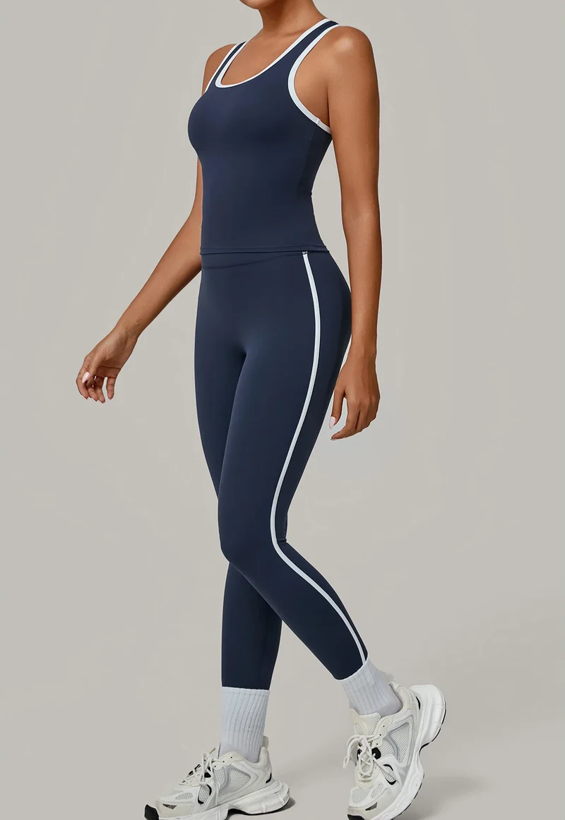 SPARK Color Block Naked-feel Fit Yoga Fitness Two-piece Set TF7709