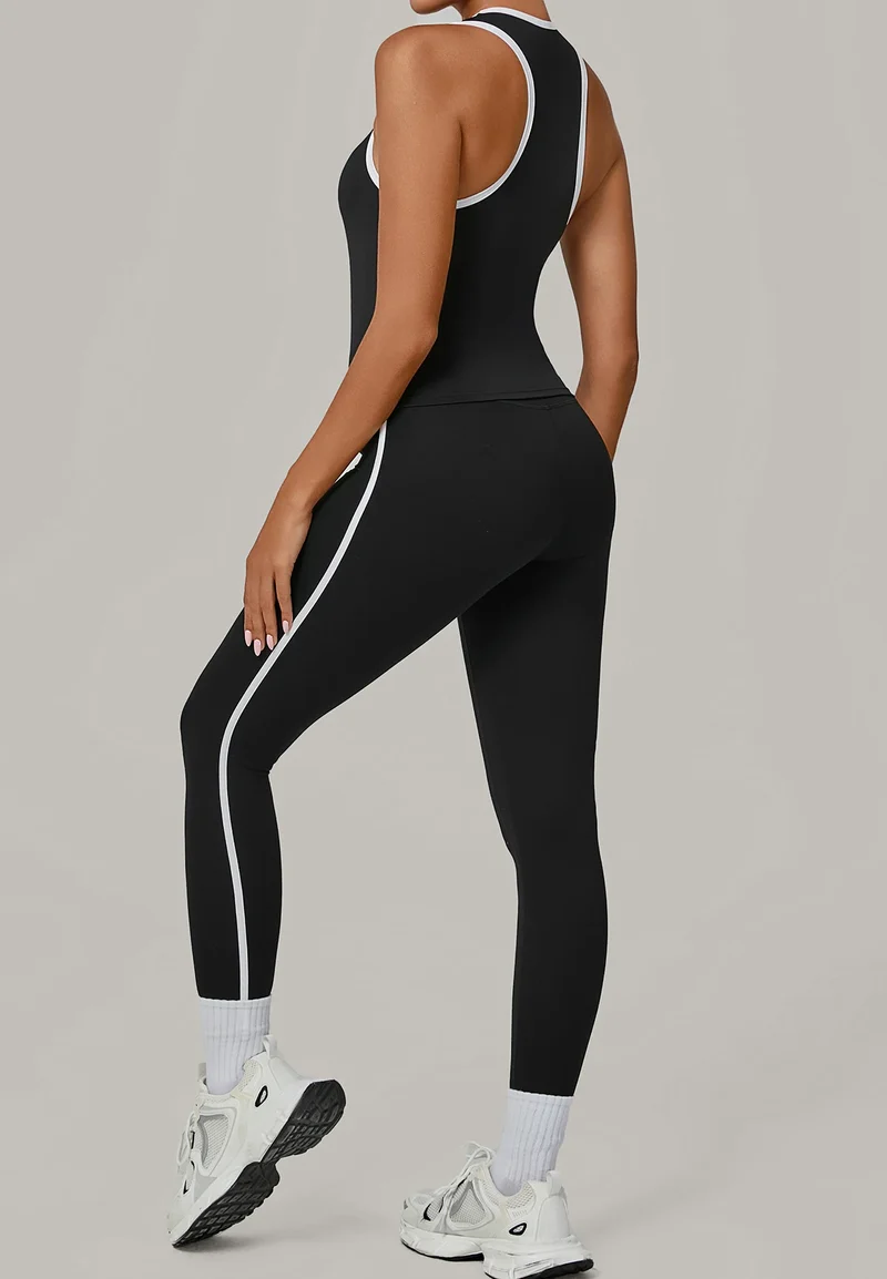SPARK Color Block Naked-feel Fit Yoga Fitness Two-piece Set TF7709