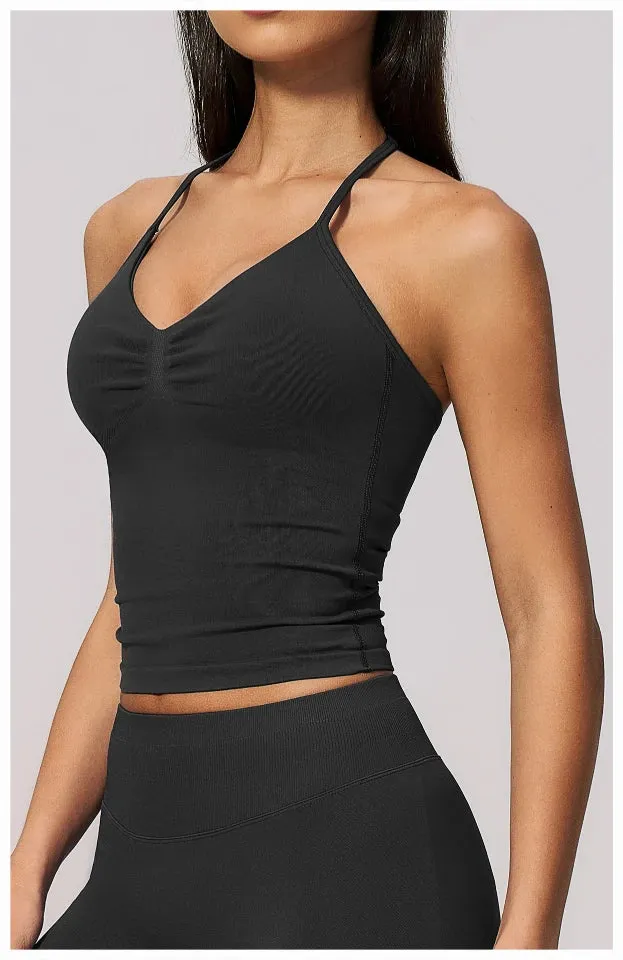 SPARK Seamless Halter V-Neck Open-Back Tank Top ZC4535