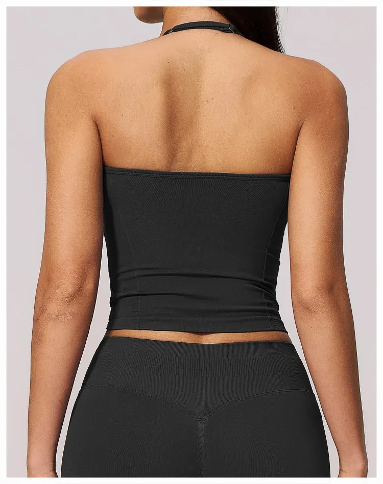 SPARK Seamless Halter V-Neck Open-Back Tank Top ZC4535