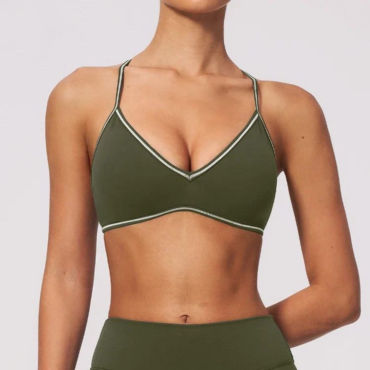 SPARK Women's Color-Block V-neck Halter Yoga Bra ZC9615
