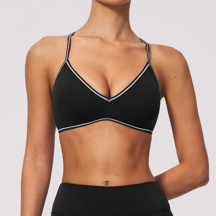 SPARK Women's Color-Block V-neck Halter Yoga Bra ZC9615