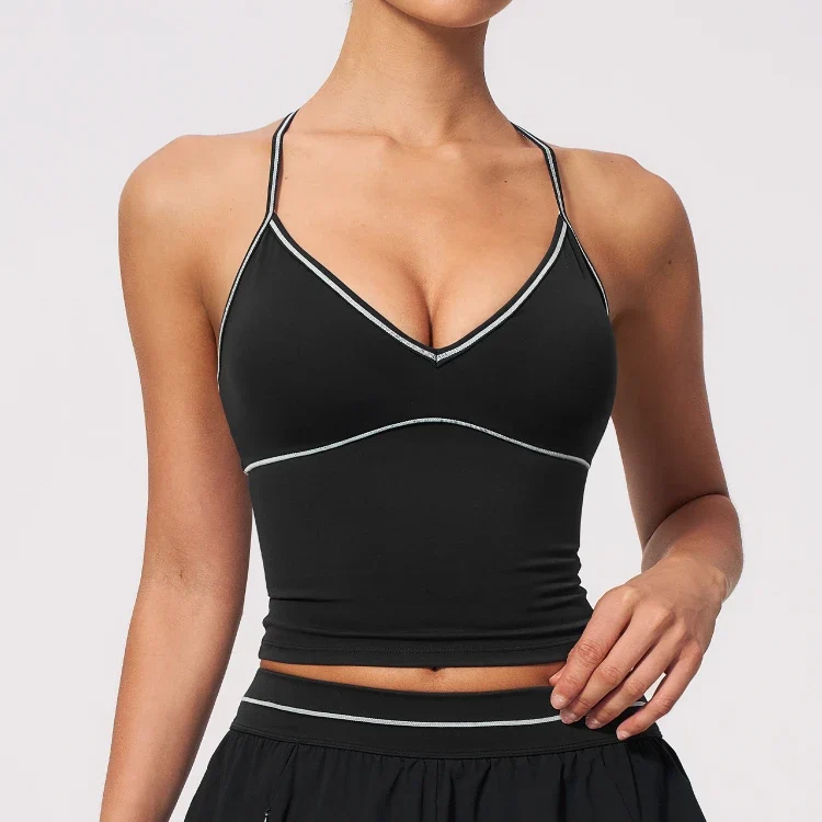 SPARK Women's Color-Block V-neck Halter Yoga Tank Top ZC9615