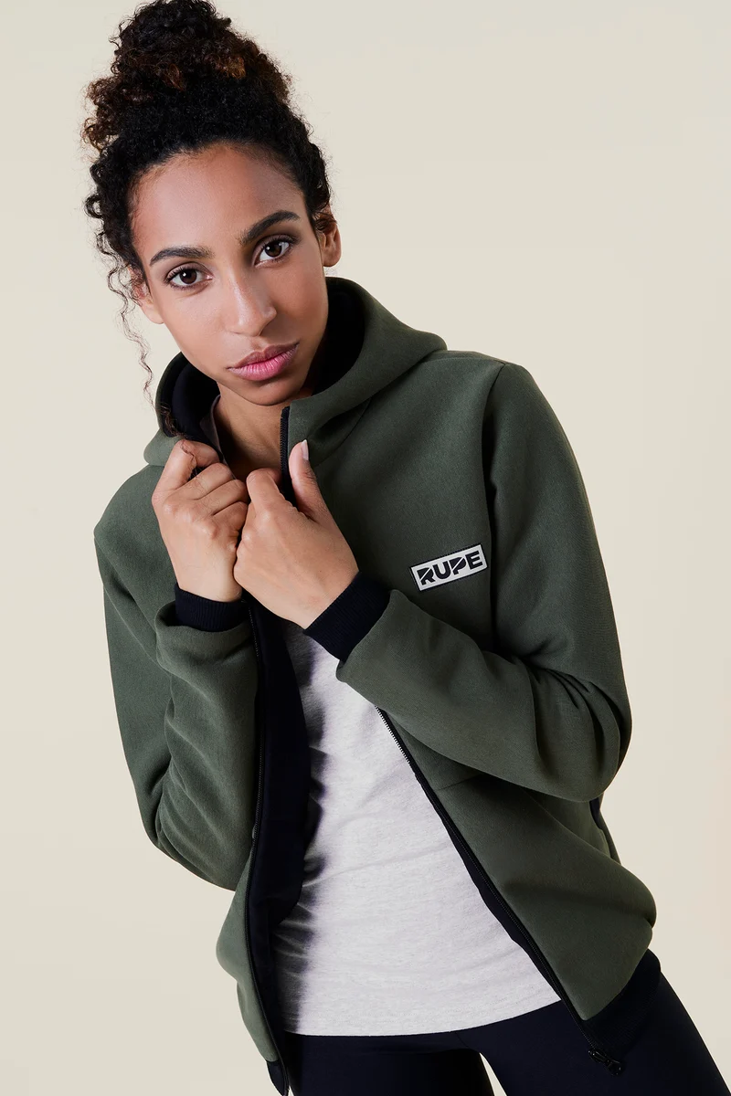 Sweat à capuche zippé - Femme - Vert militaire