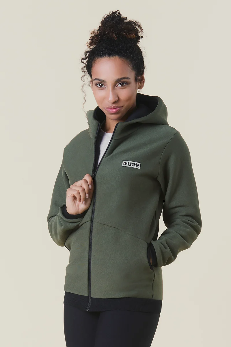 Sweat à capuche zippé - Femme - Vert militaire