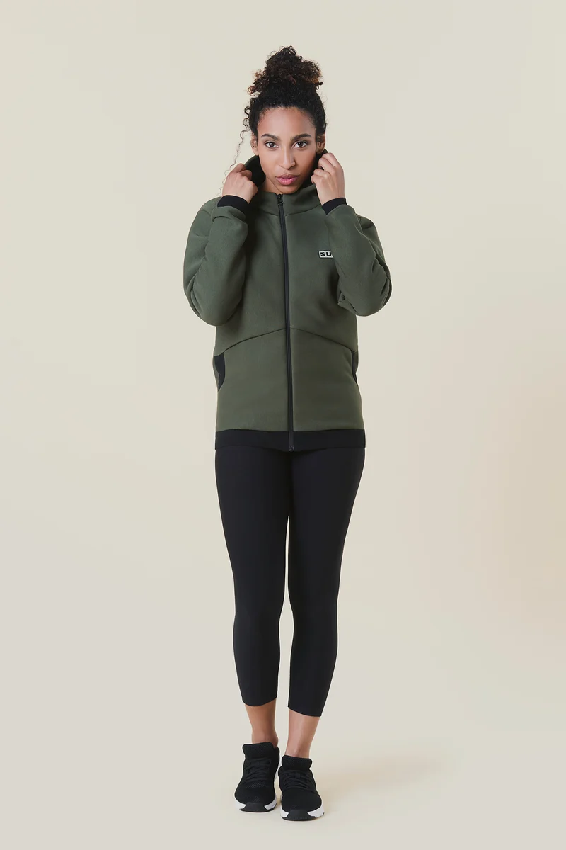 Sweat à capuche zippé - Femme - Vert militaire