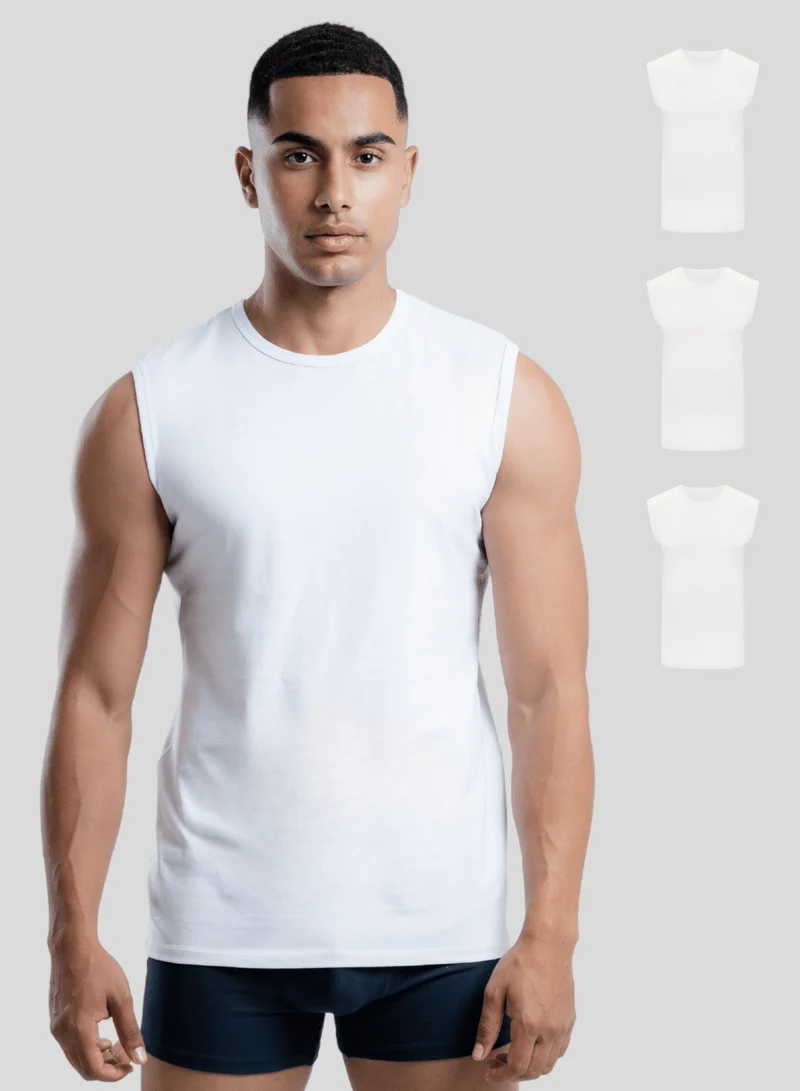 3er Pack Tank Top Herren ärmellos aus Stretch-Baumwolle (Weiß)
