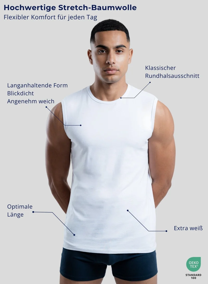 3er Pack Tank Top Herren ärmellos aus Stretch-Baumwolle (Weiß)