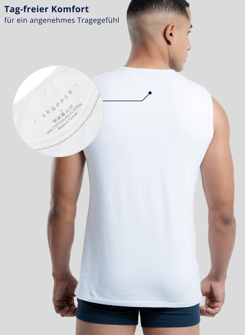 3er Pack Tank Top Herren ärmellos aus Stretch-Baumwolle (Weiß)