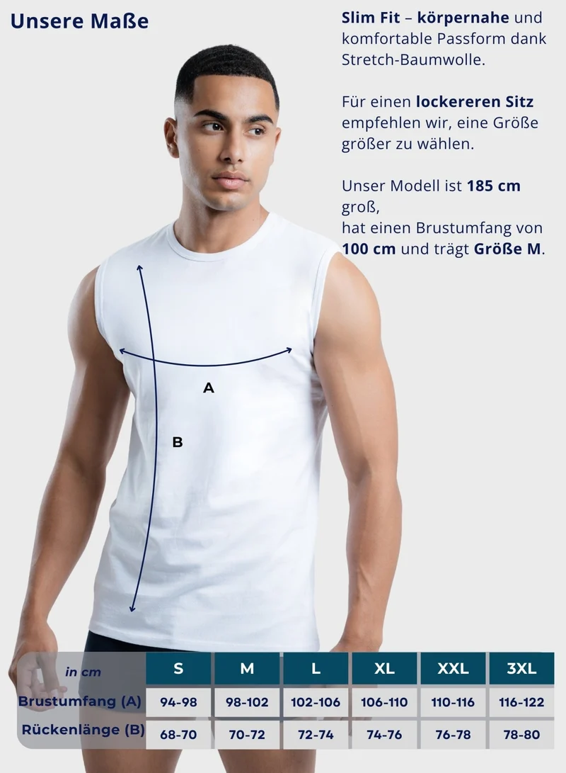 3er Pack Tank Top Herren ärmellos aus Stretch-Baumwolle (Weiß)
