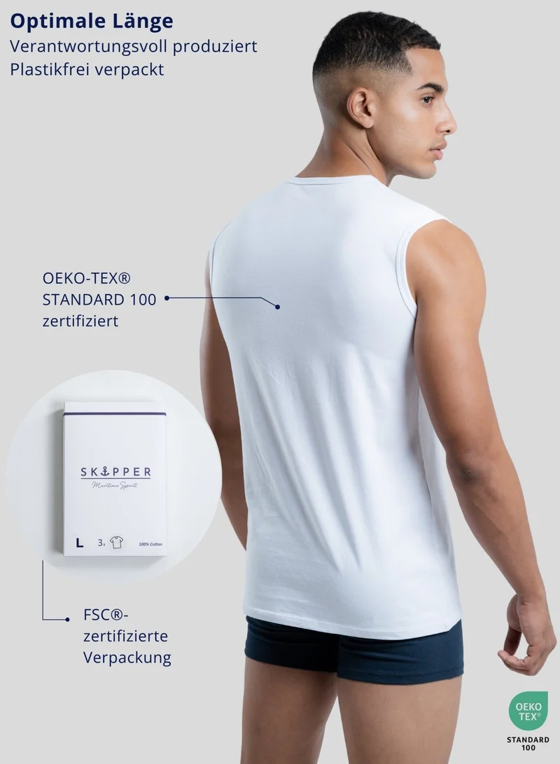 3er Pack Tank Top Herren ärmellos aus Stretch-Baumwolle (Weiß)