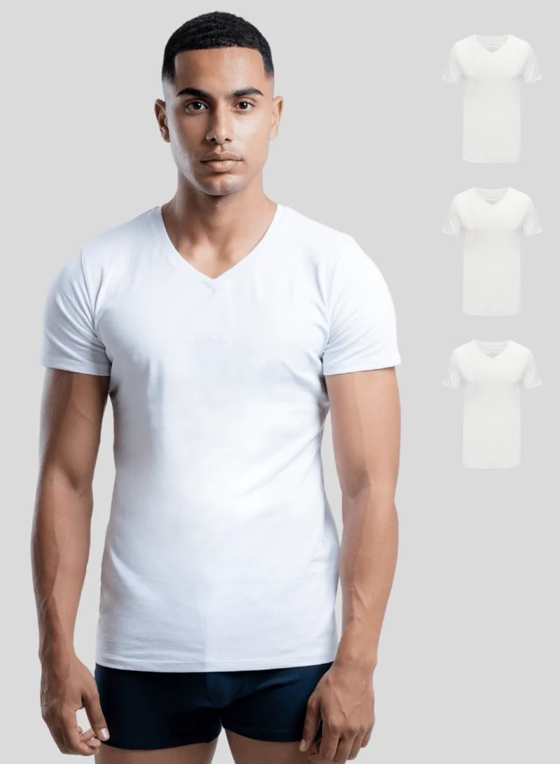 3er Pack Unterhemd Herren V-Ausschnitt aus Stretch-Baumwolle (Weiß, Schwarz, Beige)